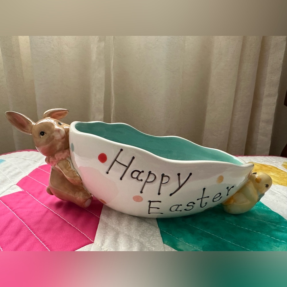 Easter Bunny & Chick Ceramic Bowl